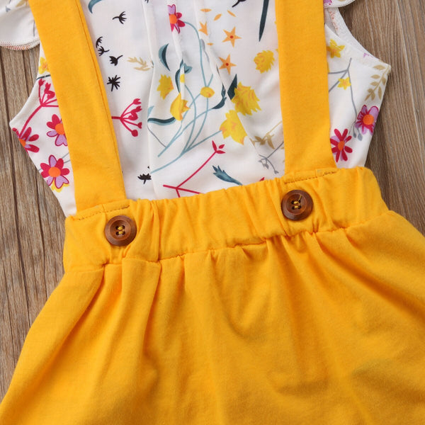 Toddler Girls Baby Clothes Floral Tops+Belt