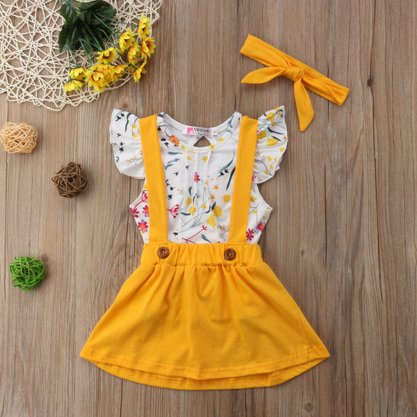 Toddler Girls Baby Clothes Floral Tops+Belt