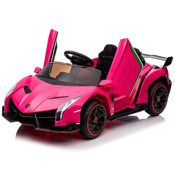 Winado 12V Ride on Car Electric Vehicle Licensed Lamborghini Veneno for Kids Battery Powered Car Toy w/Parent Control Hydraulic Doors 3 Speeds LED Headlights Horn Engine Sounds - Pink