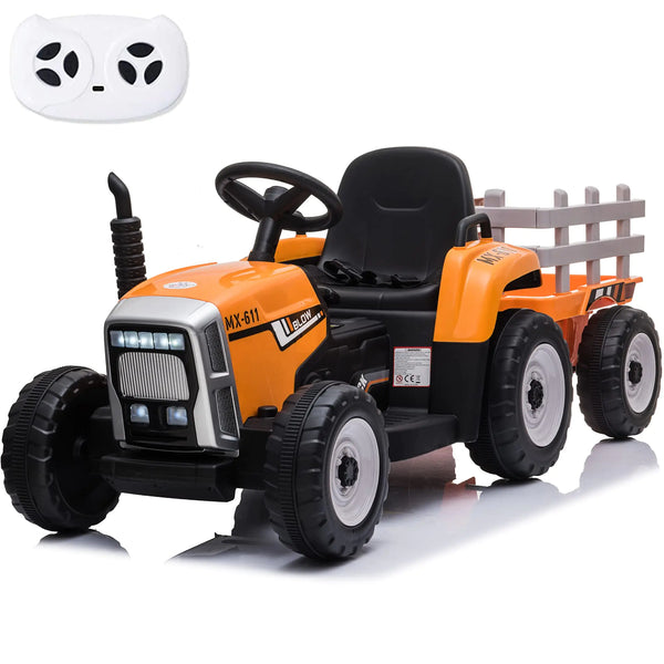 sopbost 12V 7Ah Ride On Tractor Ride On Car with Remote Control Electric Car with Trailer Battery Powered Ride On Toys Car for Kids Boys Girl Music Play Orange