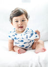 Smart Short Sleeve Baby Bodysuit + Bib - Blue Whale