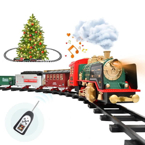 FANL Train Set with Remote Control - Christmas Train Toys - Steam Locomotive Engine Cargo Car and Train Tracks - Rechargeable Electric Train Toy Gift Toys for Age 3 4 5 6 + Kids.