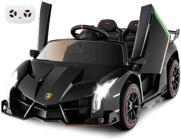 INFANS 2 Seater Kids Ride on Car 12V 4WD Licensed Lamborghini Veneno Powered Electric Vehicle with Hydraulic Doors Rocking Mode Adjustable Speeds Remote Control MP3 Headlight (Black)
