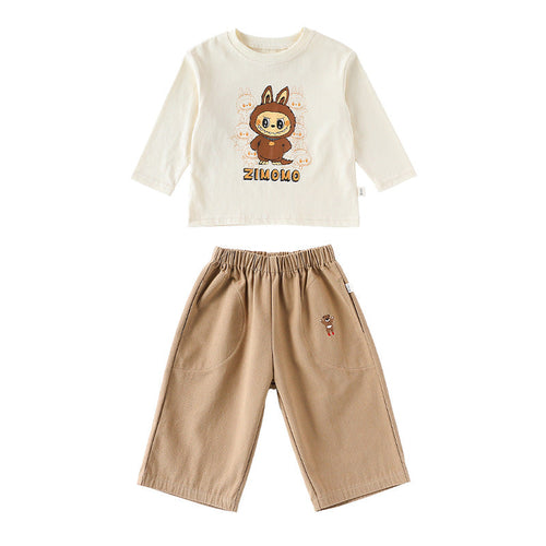 Spring and Autumn Baby Kids Cartoon Pattern Long Sleeves Top and Pants