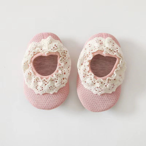 Baby Lace Ruffle Design Solid Color Breathable Rubber Sole Shoes
