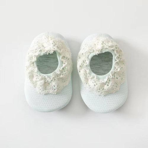 Baby Lace Ruffle Design Solid Color Breathable Rubber Sole Shoes