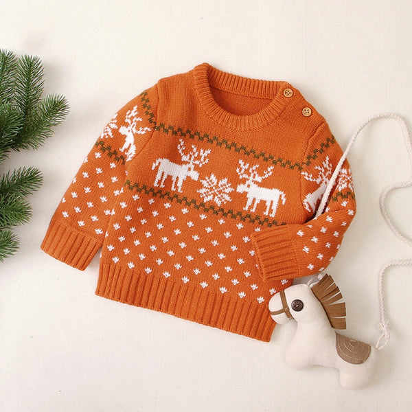 Baby Boy And Girl Christmas Giraffe Pattern Long Sleeved Pullover Swea
