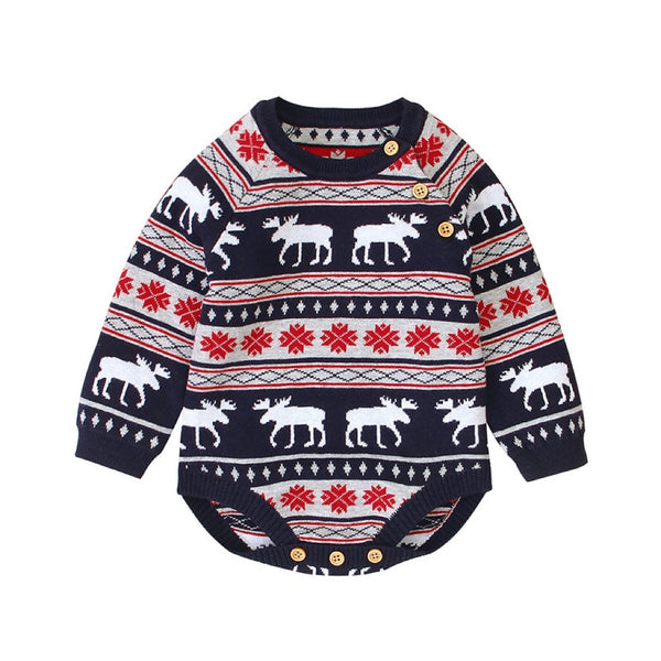 Baby Christmas Deer Pattern Shoulder Button Design Long Sleeved