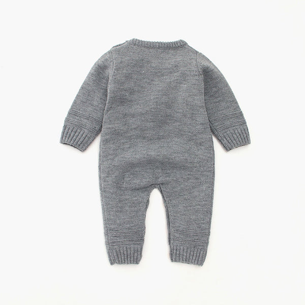 Baby Christmas Elk Pattern Solid Color Knitted Sweater Rompers