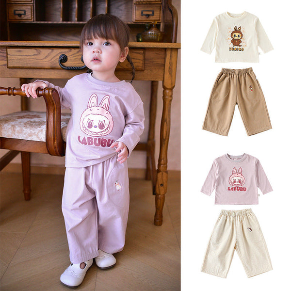 Spring and Autumn Baby Kids Cartoon Pattern Long Sleeves Top and Pants