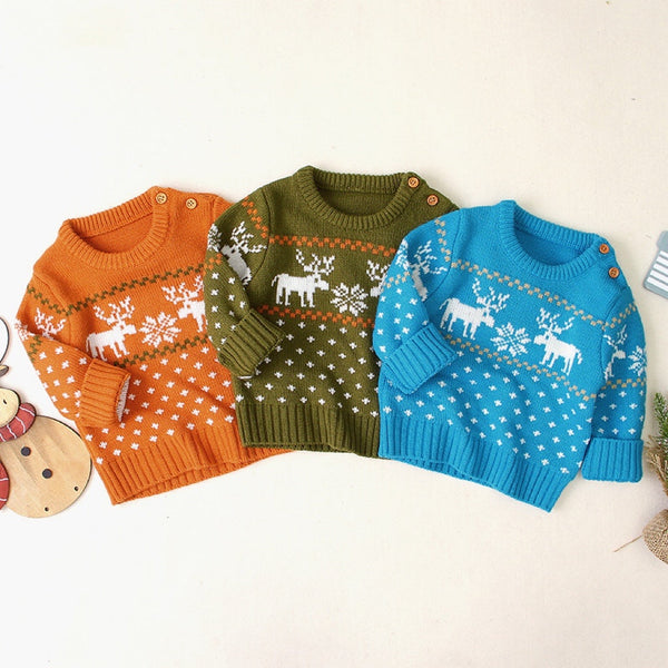 Baby Boy And Girl Christmas Giraffe Pattern Long Sleeved Pullover Swea