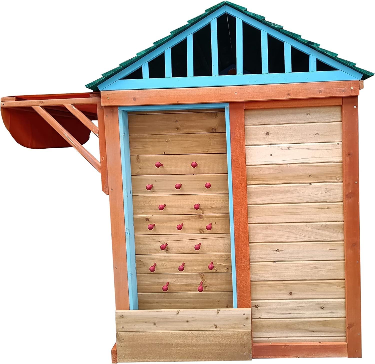 Wooden Cottage Playhouse with Awning, Ball Wall