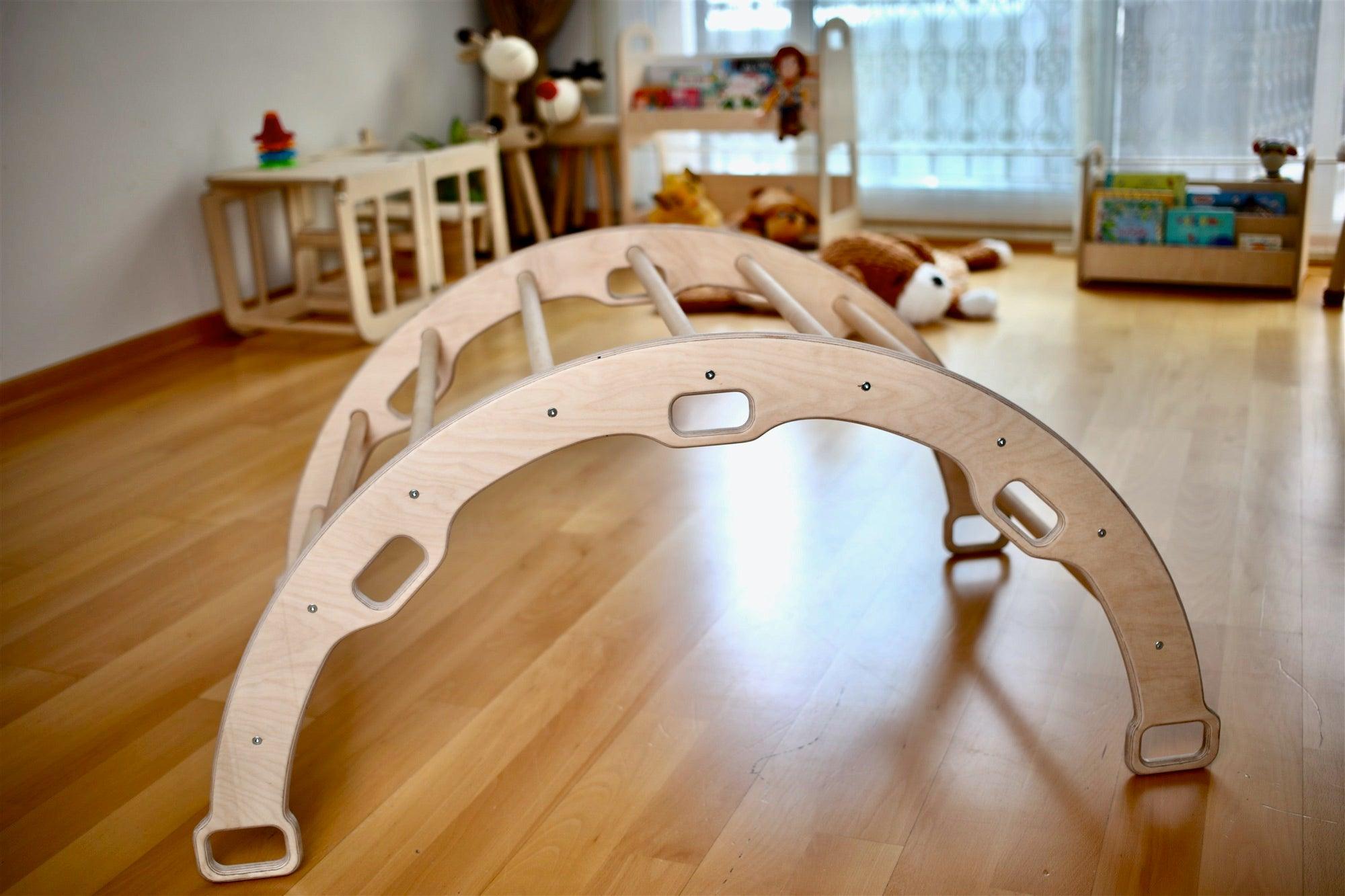 Climbing Arch with Rockwall Ramp and Star Pillow Set | Montessori Toys