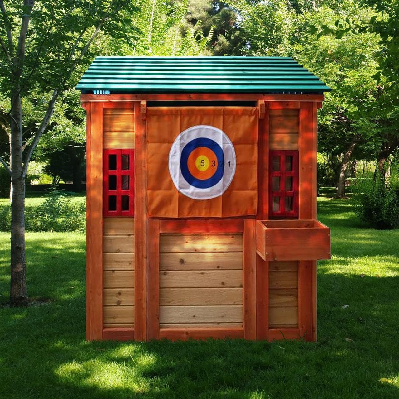 Wooden Cottage Playhouse with Awning, Ball Wall