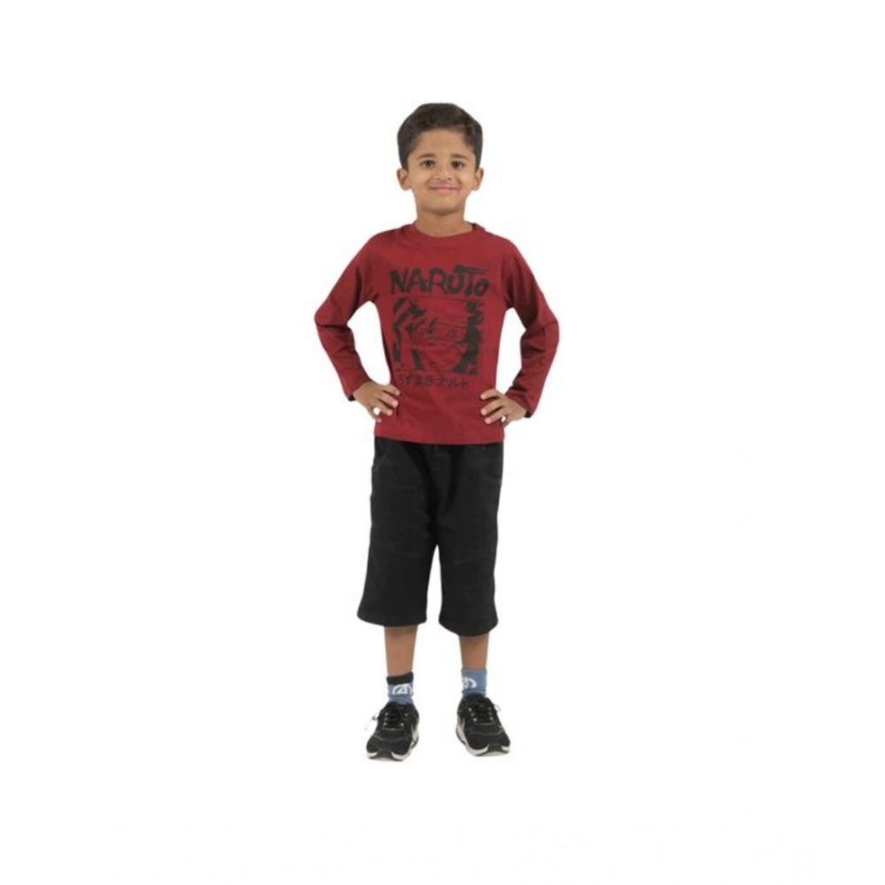 Generic Pack of 3 Boy's Cotton Printed Full Sleeve T-Shirt's (Multicolor)