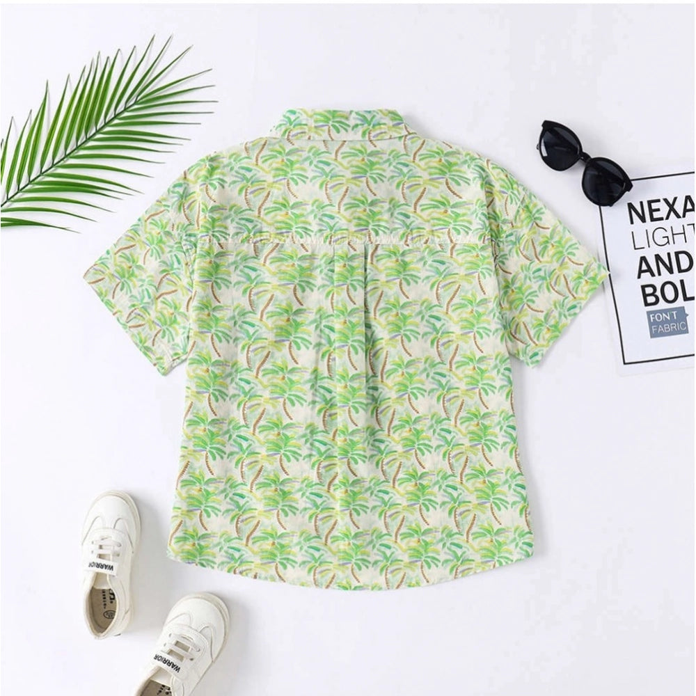 Generic Boy's Cotton Blend Printed Short  Sleeve Shirt (Green)