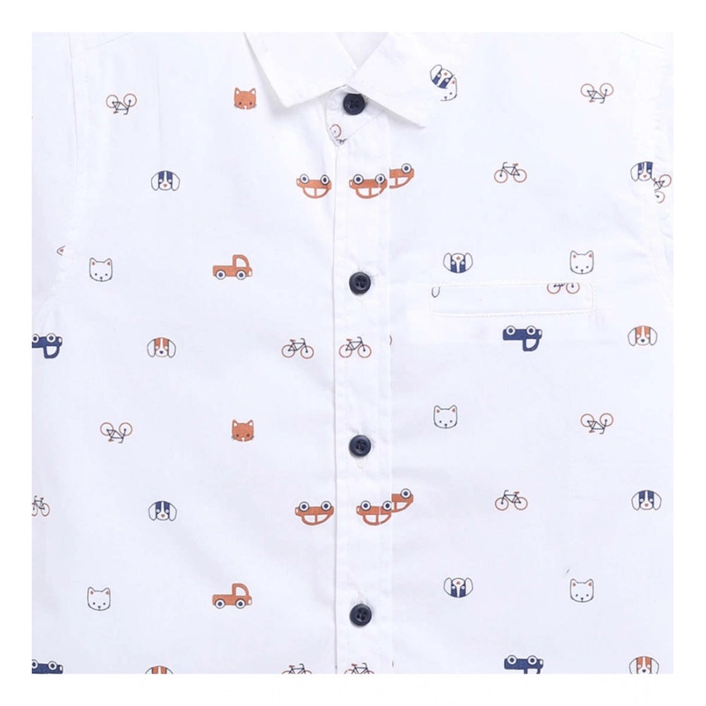 Generic Boy's Cotton Blend Printed Short Sleeve Shirt and Shorts Set (White)