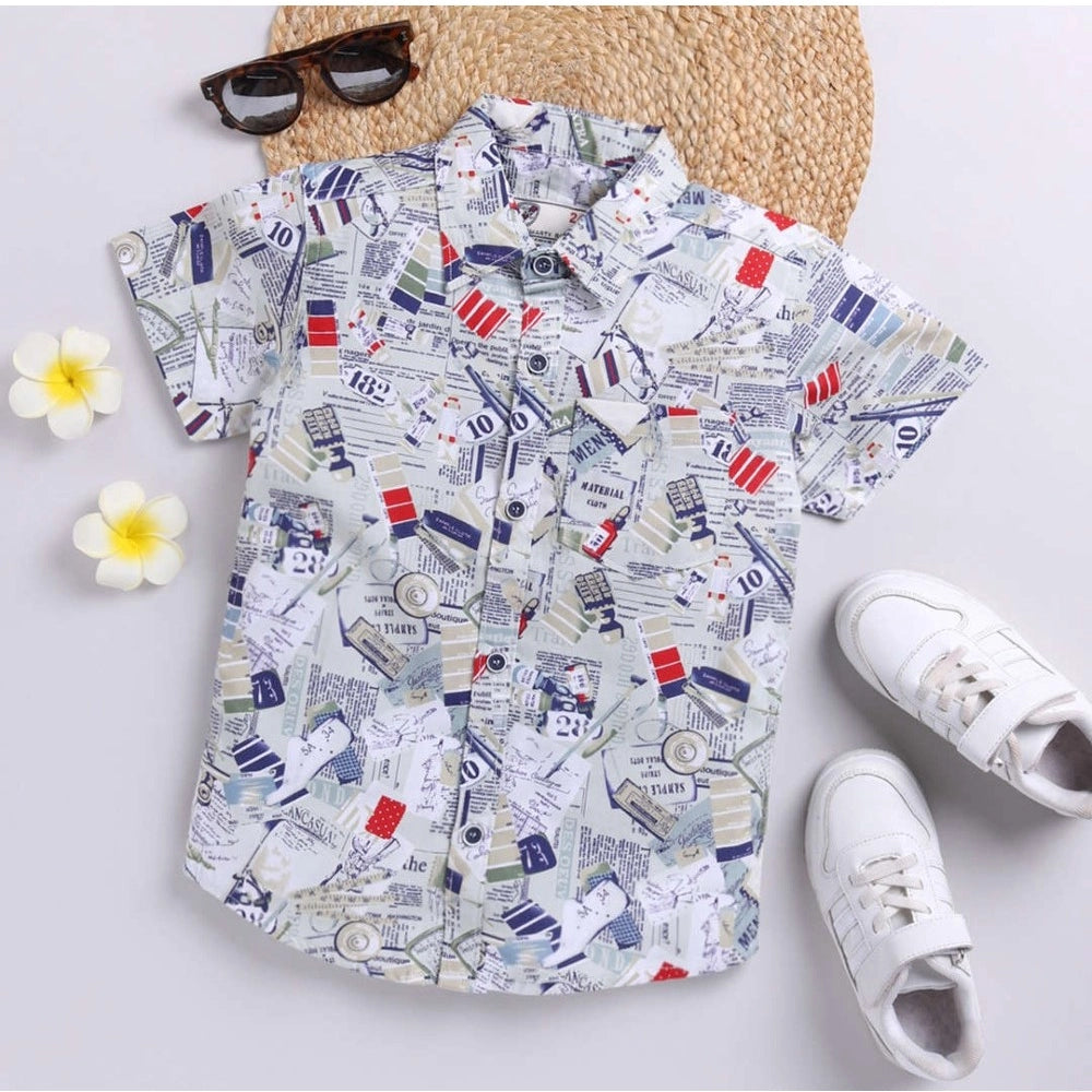 Generic Boy's Cotton Blend Printed Short Sleeve Shirt (MultiColor)