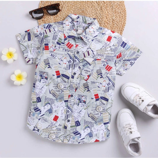 Generic Boy's Cotton Blend Printed Short Sleeve Shirt (MultiColor)