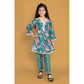 Generic Girl's Silk Blend Floral Prinded Shiffli Lace Salwar Kameez Dupatta Set (Teal)