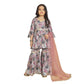 Generic Girl's Maslin Embrodrery Lace Aliya Cut Top With Sharara Dupatta Set (Pink)