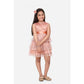 Generic Girl's Net Embellished Sleeveless Round Neck Dress (Beige)