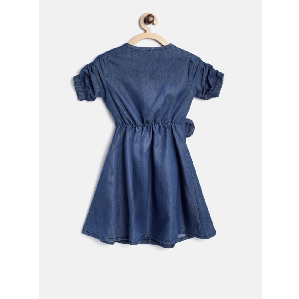 Generic Girl's Denim Striped Sleeveless Round Neck Dress (Blue)