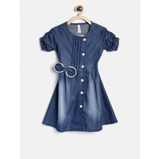 Generic Girl's Denim Striped Sleeveless Round Neck Dress (Blue)