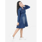 Generic Girl's Denim Solid Long Sleeve Shirt collar Dress (Blue)