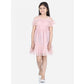 Generic Girl's Polyester Net Embellished Short Sleeve Shoulder Straps Dress (Pink)