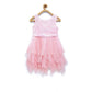 Generic Girl's Polyester  Net Floral Printed Sleeveless Round Neck Dress (Light Pink)