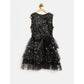Generic Girl's Net Embellished Sleeveless V-Neck Dress (Black)