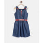 Generic Girl's Denim Solid Sleeveless Round Neck Dress (Blue)