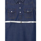 Generic Girl's Denim Solid Short Sleeve Shirt collar Dress (Blue)