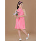Generic Girl's Polyester Crepe Printed Sleeveless Round Neck Dress (Pink)