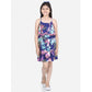 Generic Girl's Rayon Printed Sleeveless Round Neck Dress (Blue)