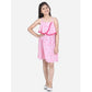 Generic Girl's Rayon Printed Sleeveless Round Neck Dress (Pink)
