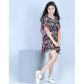 Generic Girl's Polyester Moss Printed Kaftan Sleeve Round Neck Dress (Multicolor)
