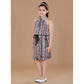 Generic Girl's Polyester Crepe Printed Sleeveless Round Neck Dress (Black-Pink)