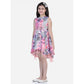 Generic Girl's Polyester Crepe  Net Printed Sleeveless Round Neck Dress (Pink-Blue)