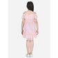 Generic Girl's Polyester Net Embellished Short Sleeve Shoulder Straps Dress (Pink)