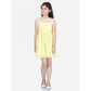 Generic Girl's Polyester Dobby Floral Printed Sleeveless Round Neck Dress (Yellow)