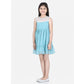 Generic Girl's Polyester Dobby Floral Printed Sleeveless Round Neck Dress (Blue)