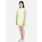 Generic Girl's Polyester Chiffon Solid Short Sleeve Round Neck Dress (Lime Green)
