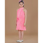 Generic Girl's Polyester Crepe Printed Sleeveless Round Neck Dress (Pink)