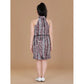 Generic Girl's Polyester Crepe Printed Sleeveless Round Neck Dress (Black-Pink)