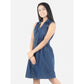 Generic Girl's Denim Solid Sleeveless Shirt collar Dress (Blue)