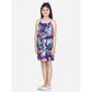 Generic Girl's Rayon Printed Sleeveless Round Neck Dress (Blue)