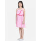 Generic Girl's Rayon Printed Sleeveless Round Neck Dress (Pink)
