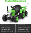 Costzon Ride on Tractor with Detachable Trailer 12V Kids Electric Vehicles w/3-Gear-Shift Ground Loader Wireless Design & USB 7 LED Headlights Remote Control Tractor Toys for Kids 3+ (Green)